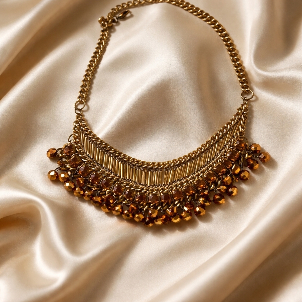 Elegant Gold Necklace with Amber Accents